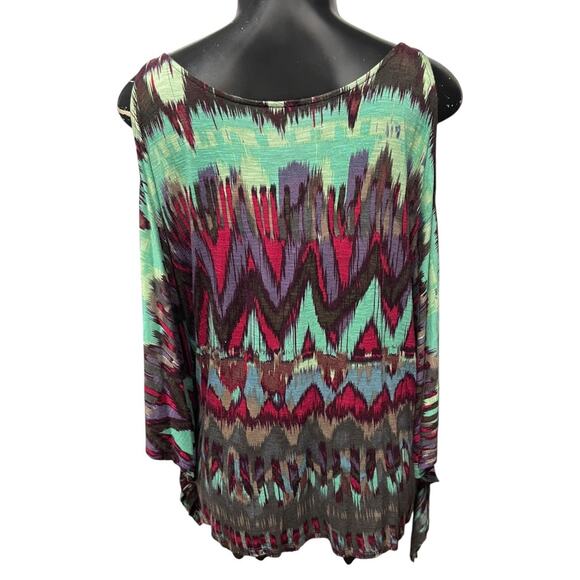 Small Ella Moss Cold Shoulder Flutter Sleeve Patterened Womens Top - Picture 10 of 13
